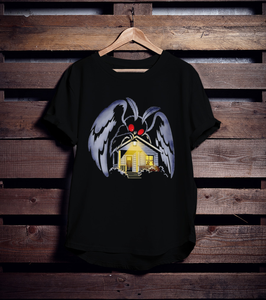 Mothman Drawn To Porch Light Cryptid Creature Illuminated House T-Shirt