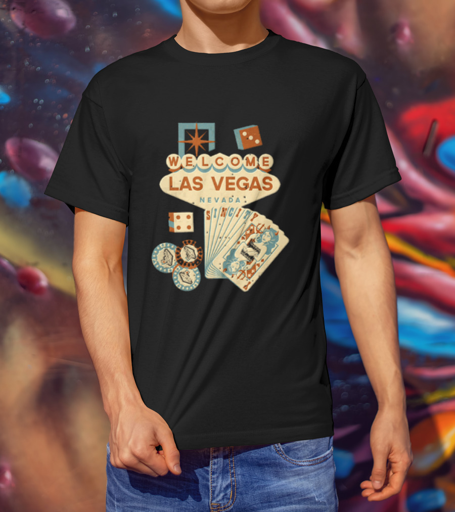 Welcome Las Vegas Nevada Sign With Casino Poker Cards And Dice T-Shirt