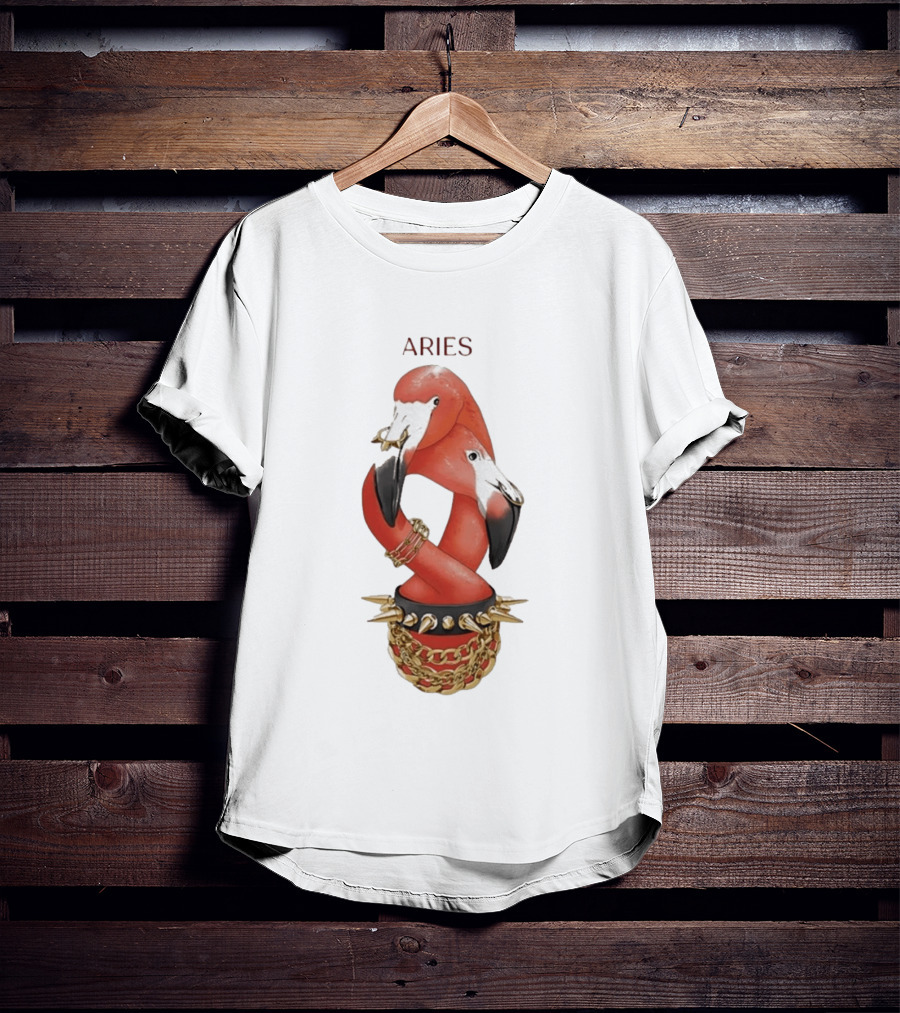 Aries Flamingo Punk Rock Zodiac Sign Astrology Bracelet Spikes T-Shirt