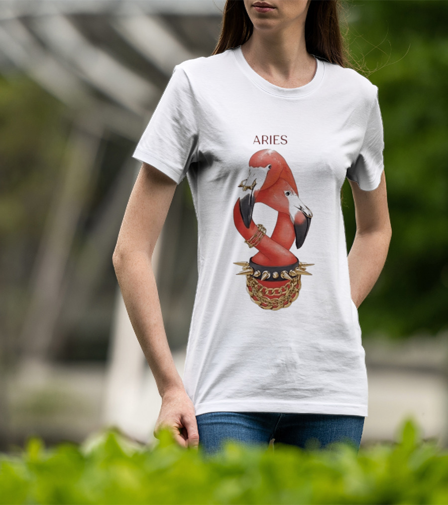 Aries Flamingo Punk Rock Zodiac Sign Astrology Bracelet Spikes T-Shirt