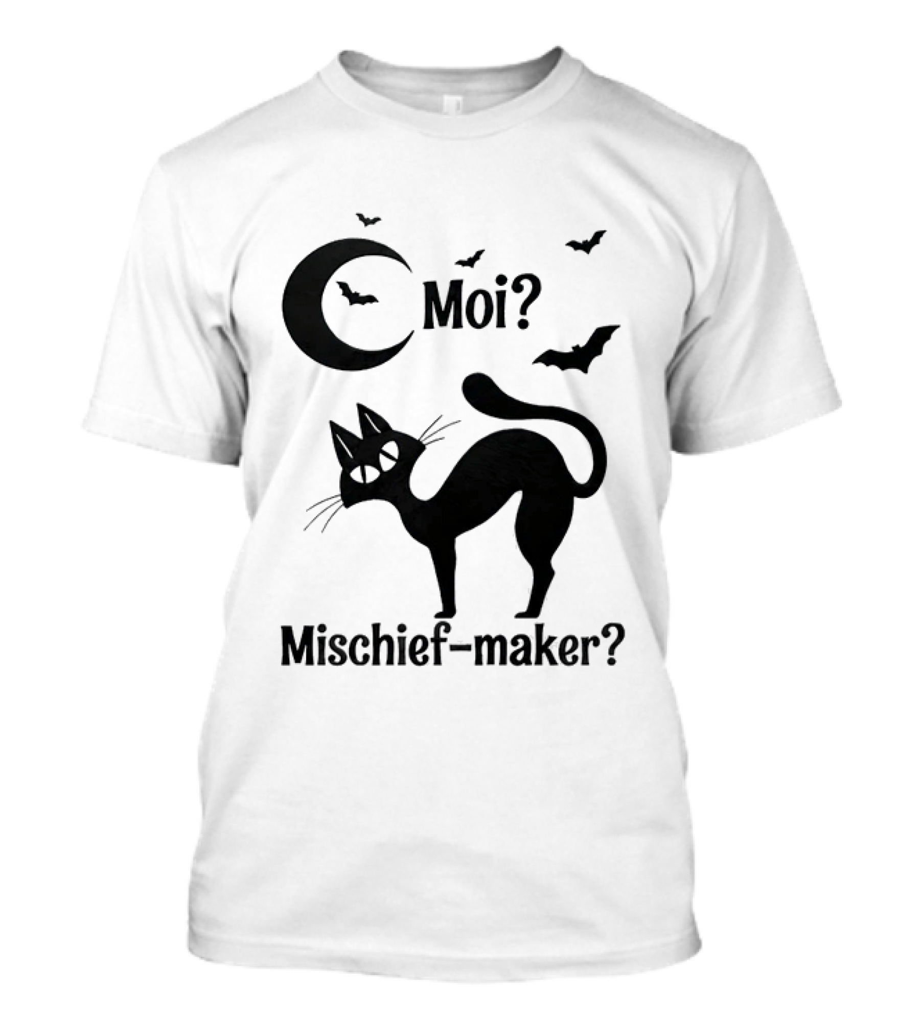 Moi Mischief Maker Black Cat Halloween Moon Bats T-Shirt
