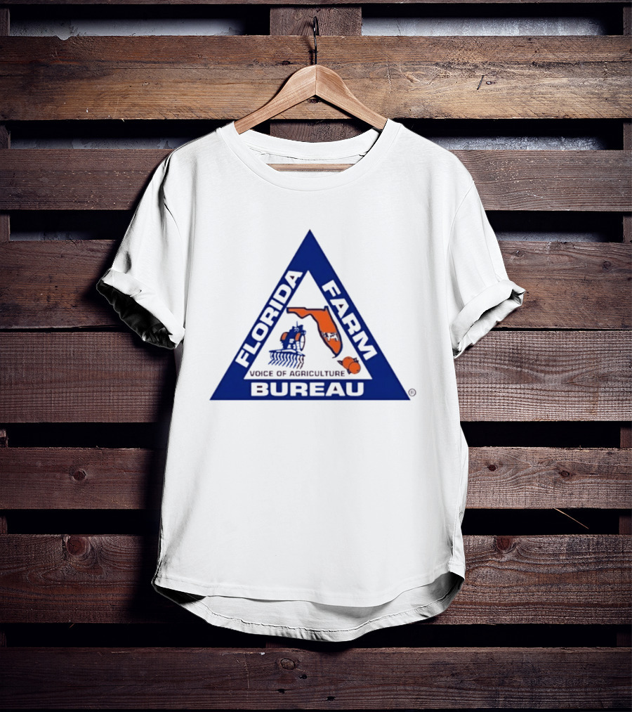 Florida Farm Bureau Voice Of Agriculture Triangle Logo With Map And Tractor T-Shirt