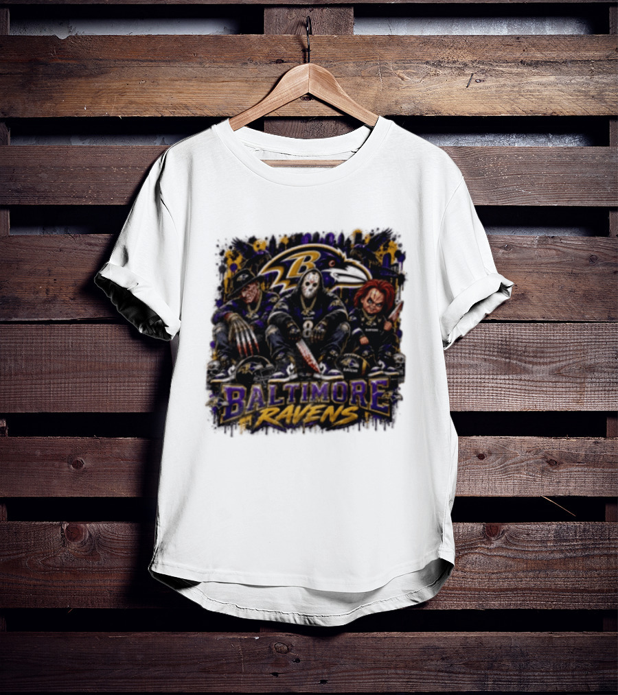Freddy Krueger Jason Voorhees Chucky Baltimore Ravens Halloween Horror T-Shirt