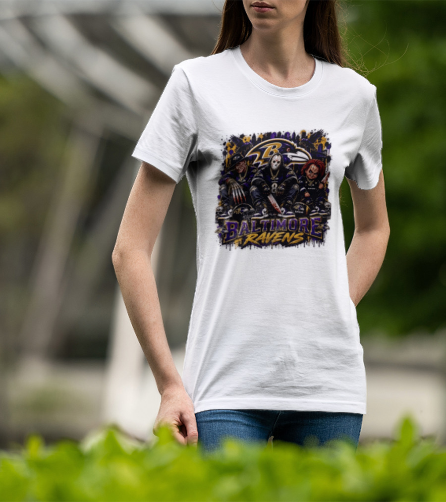 Freddy Krueger Jason Voorhees Chucky Baltimore Ravens Halloween Horror T-Shirt