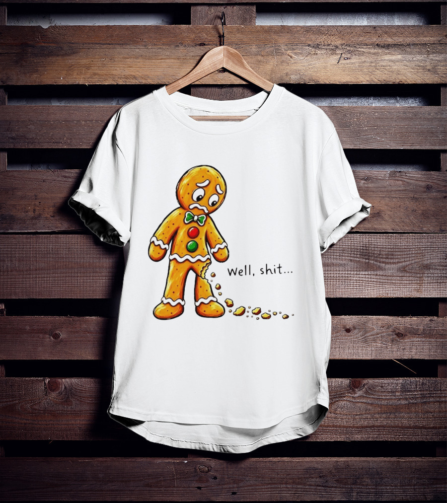 Gingerbread Man Well Shit Broken Cookie Bow Tie Colorful Buttons T-Shirt