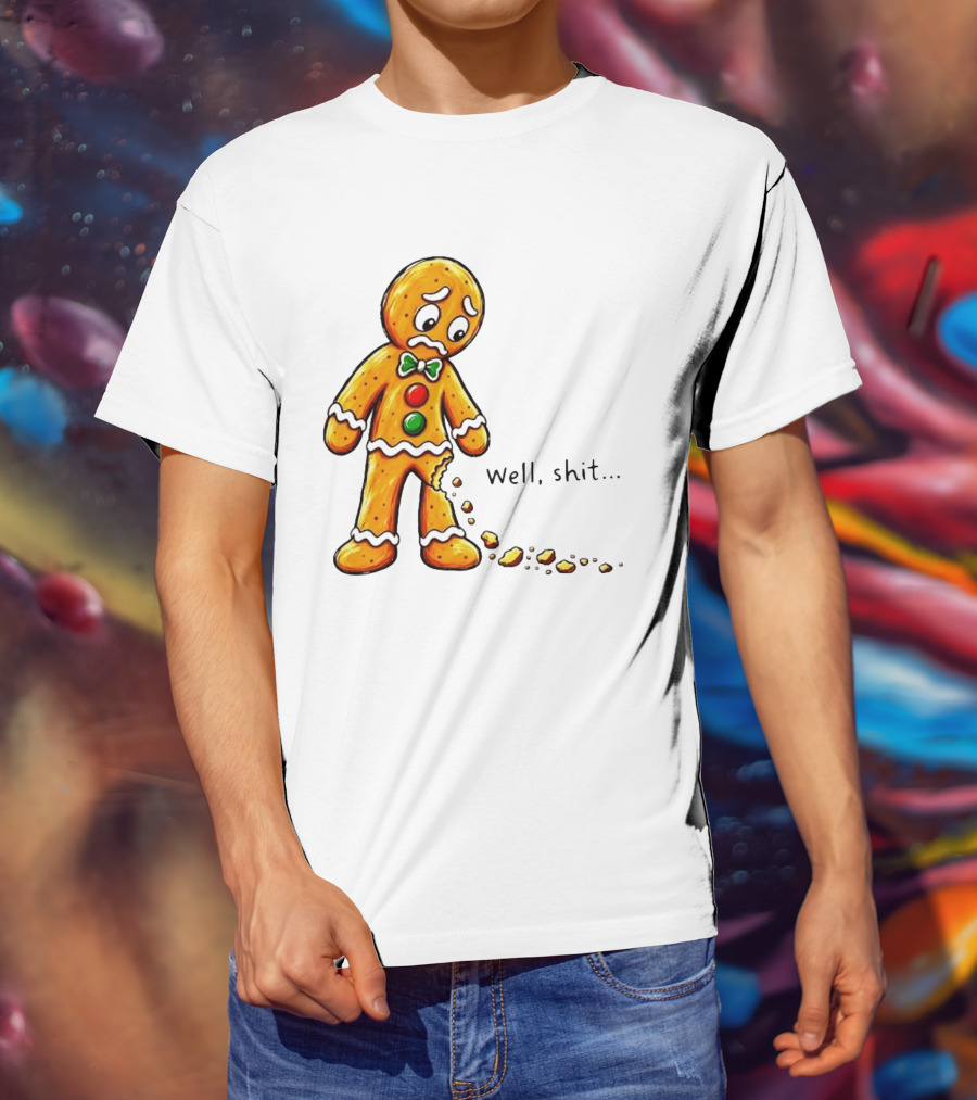 Gingerbread Man Well Shit Broken Cookie Bow Tie Colorful Buttons T-Shirt