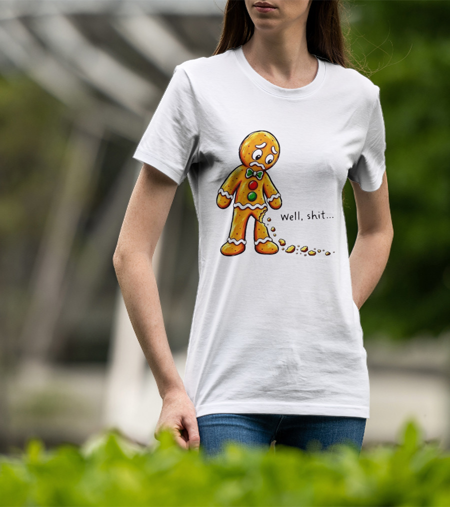 Gingerbread Man Well Shit Broken Cookie Bow Tie Colorful Buttons T-Shirt