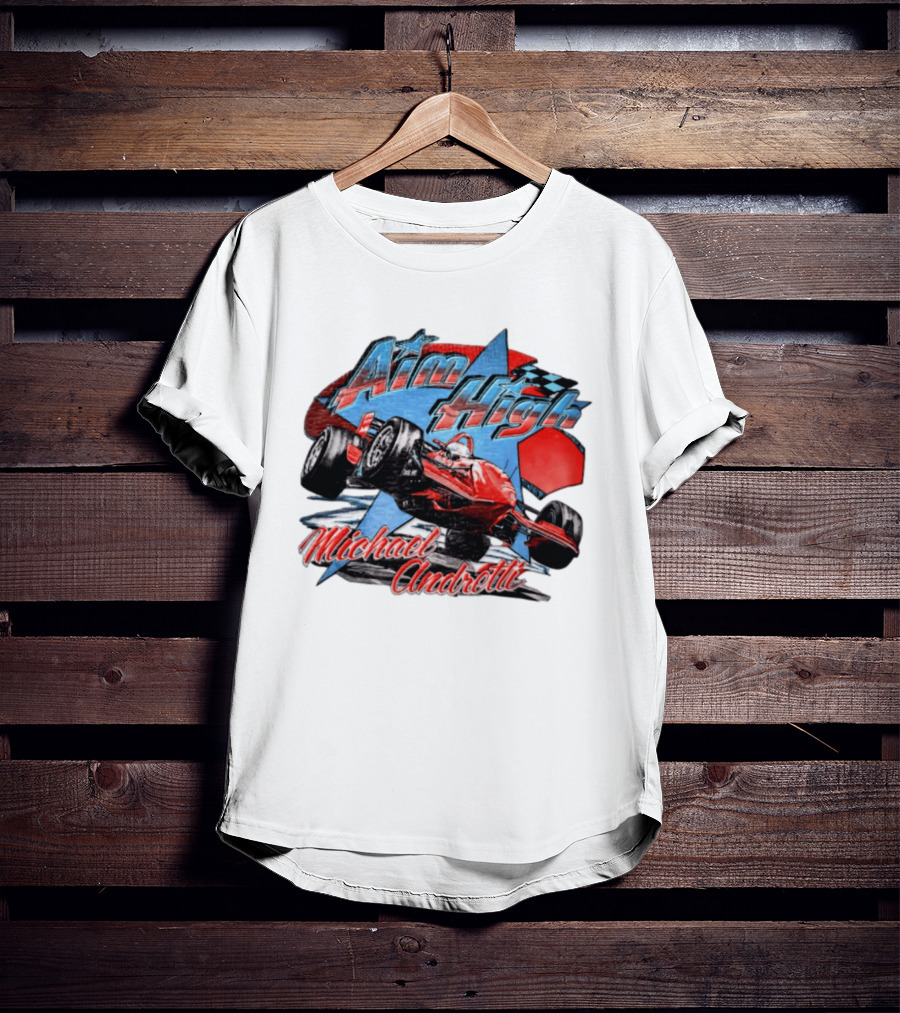 Michael Andretti Aim High Racing Car Art With Checkered Flag T-Shirt