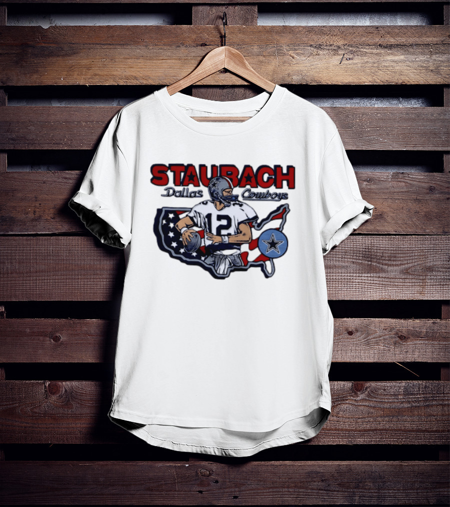 Staubach Dallas Cowboys 12 USA Star Football Legend T-Shirt