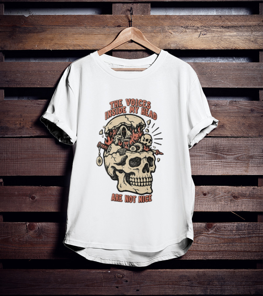 The Voices Inside My Head Are Not Nice Cracked Skull Demon Hourglass Sword T-Shirt