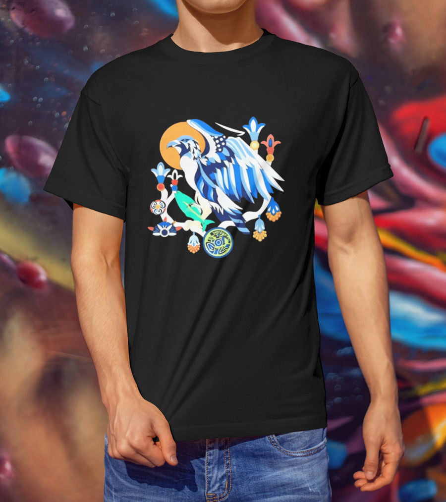 Egyptian Blue Falcon Bird Of Prey With Fish And Ancient Symbolism T-Shirt