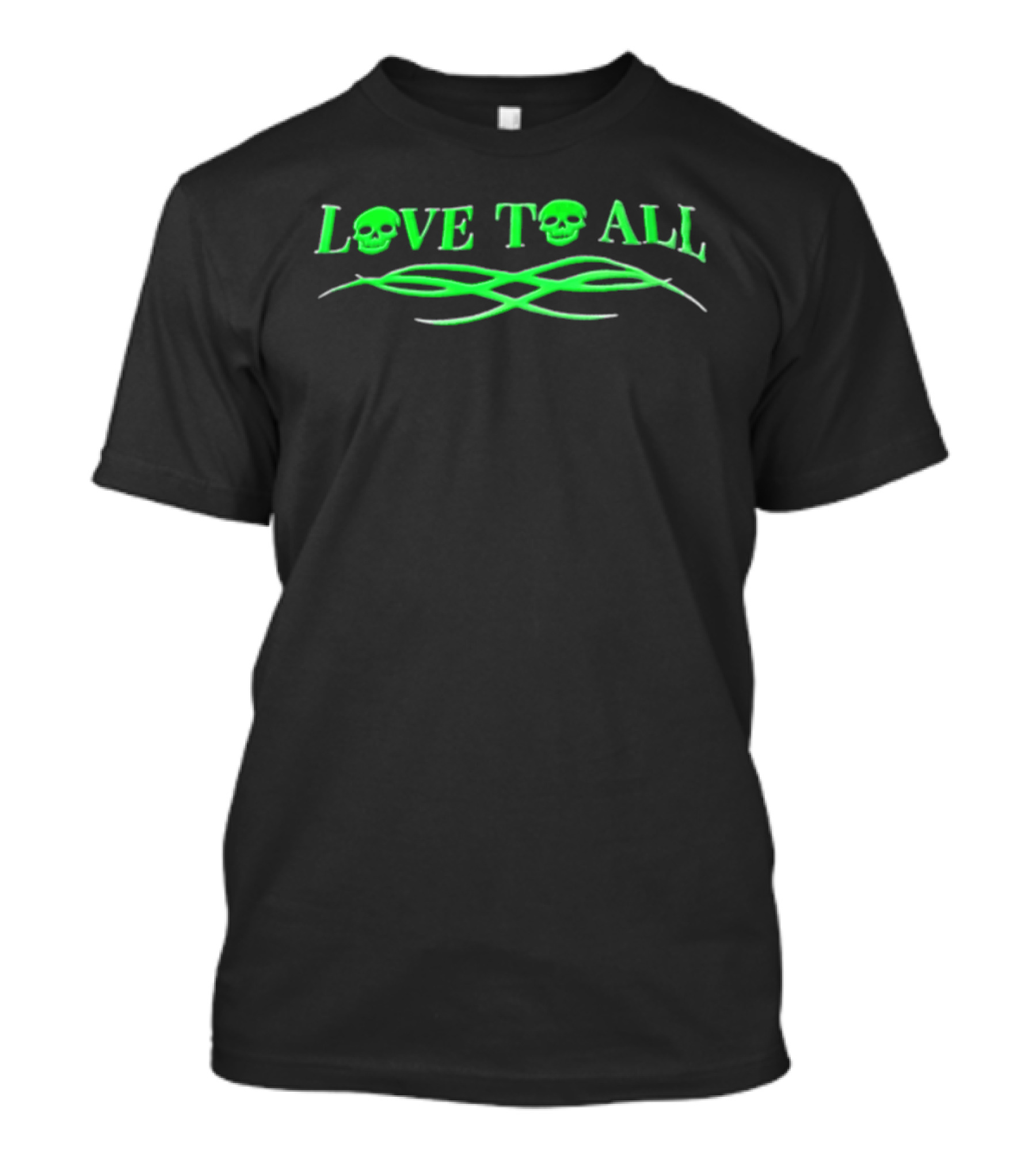 Love TO ALL Green Skulls Tribal Line Vibrant Neon Aesthetic T-Shirt
