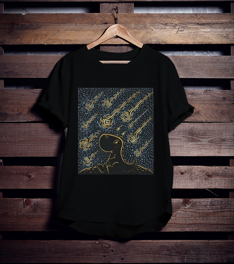 Make A Wish Dinosaur Under Shooting Star Swirl Night Sky T-Shirt