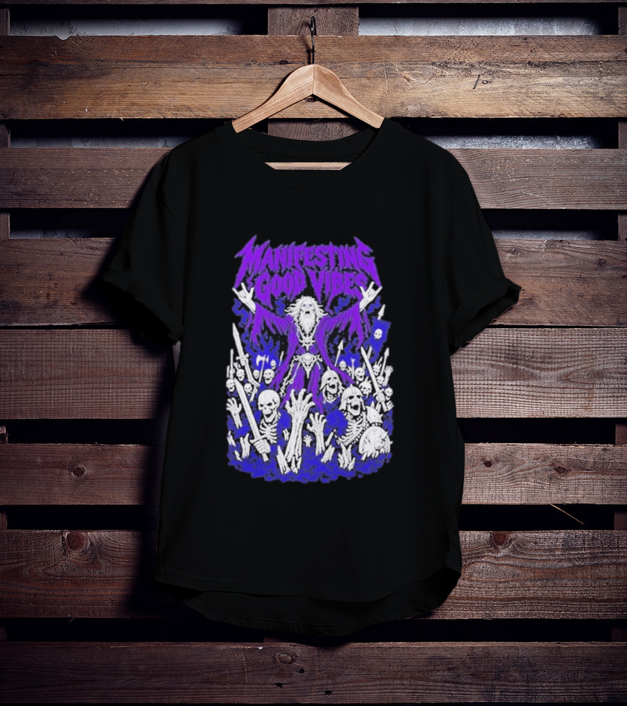 Manifesting Good Vibes Necromancer Skeleton Wizard T-Shirt