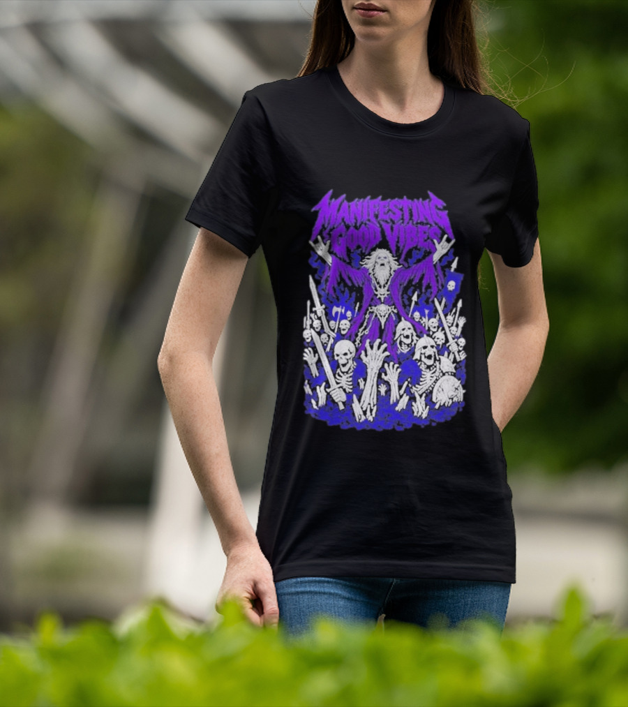 Manifesting Good Vibes Necromancer Skeleton Wizard T-Shirt