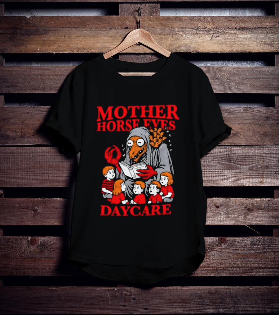 Mother Horse Eyes Daycare Creepy Creature Reading To Children T-Shirt