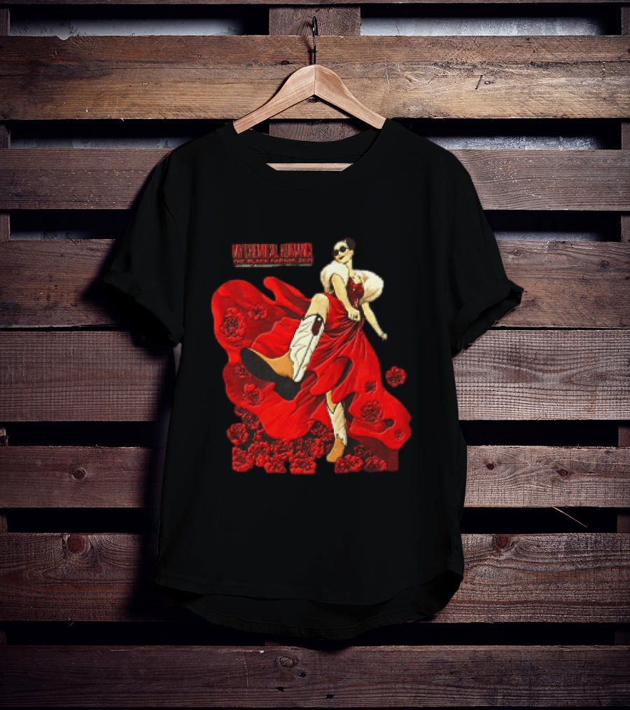 My Chemical Romance The Black Parade Tour 2025 Woman Red Dress Cowboy Boots Flowers T-Shirt