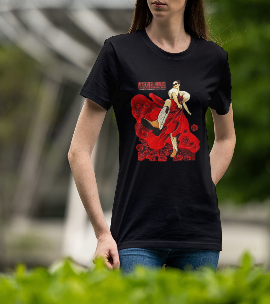 My Chemical Romance The Black Parade Tour 2025 Woman Red Dress Cowboy Boots Flowers T-Shirt