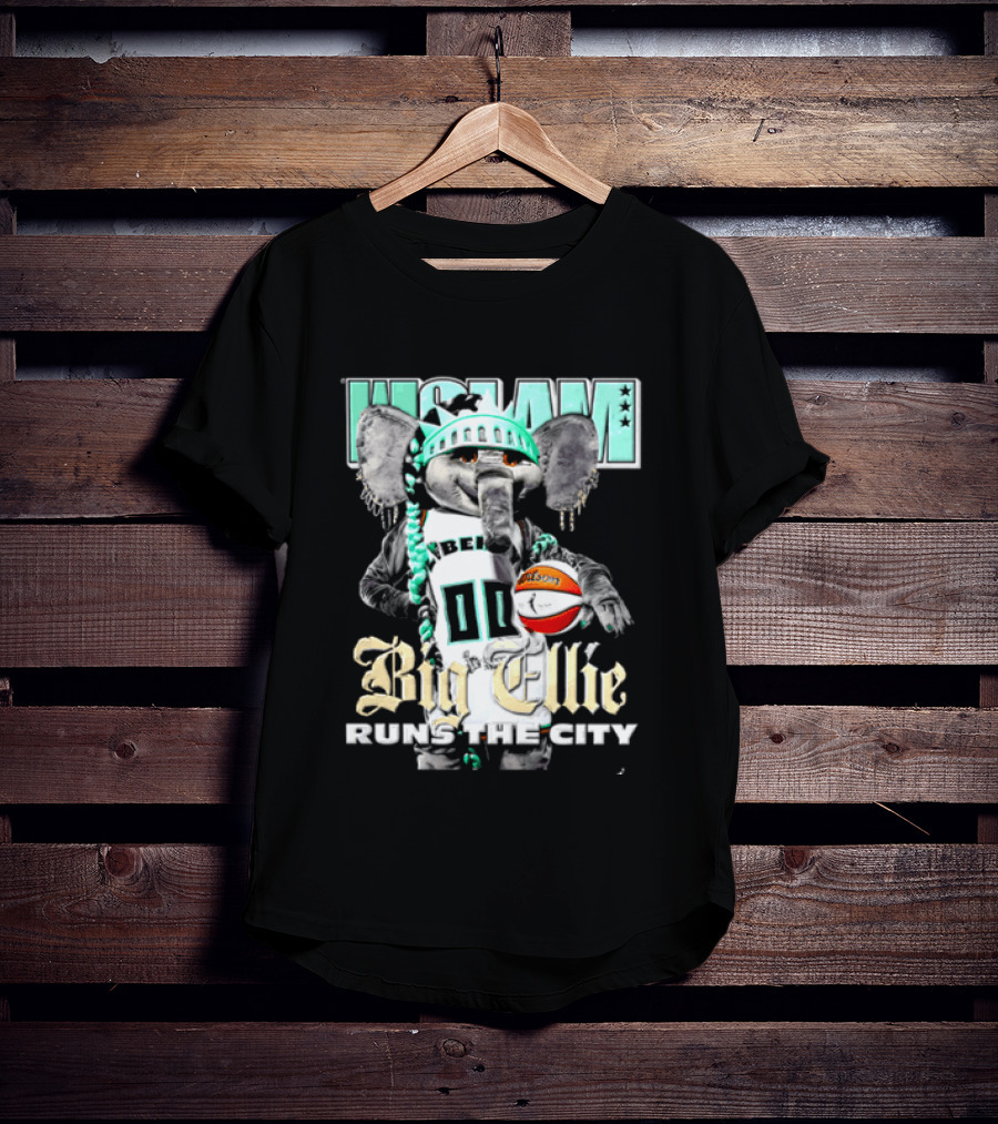 New York Liberty Big Ellie Runs The City Statue Crown Basketball T-Shirt