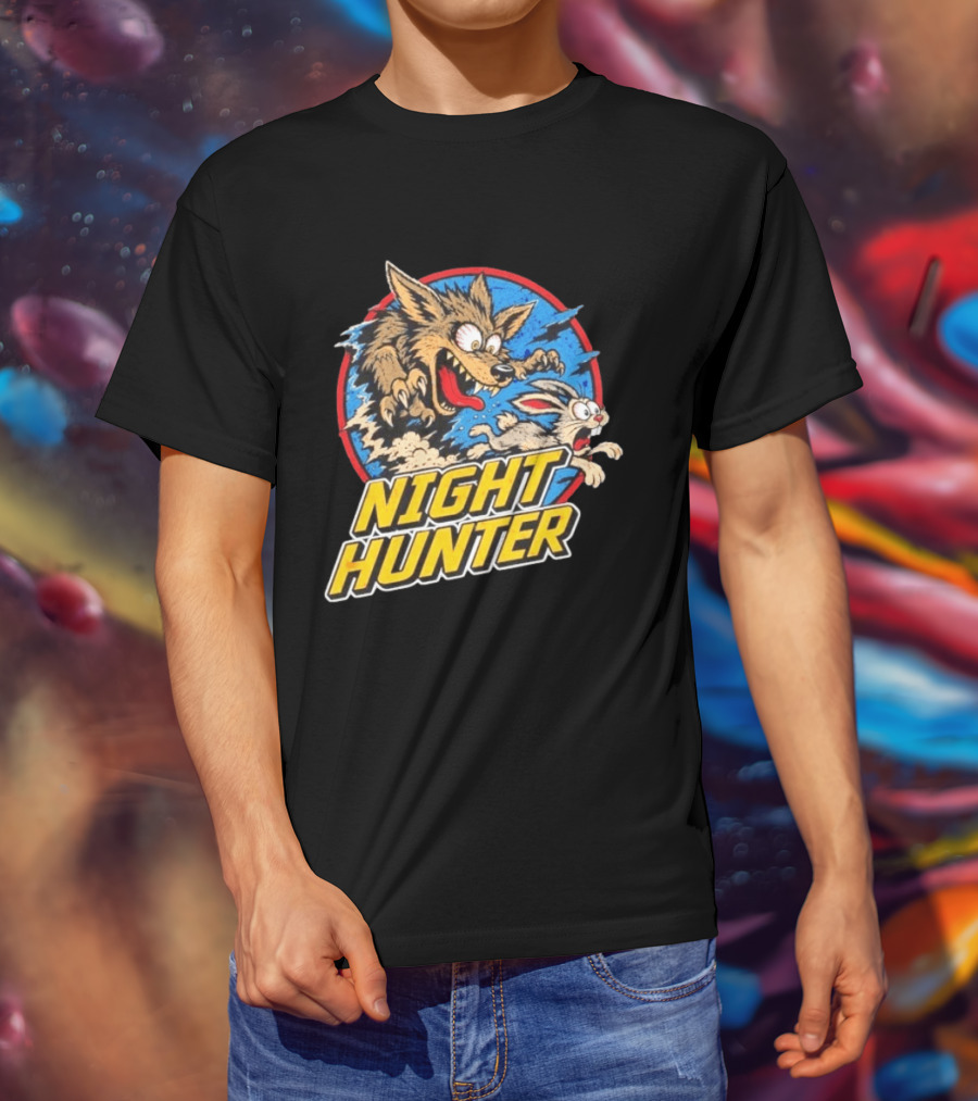 Night Hunter Coyote And Rabbit Chase Epic Predator Prey Adventure T-Shirt