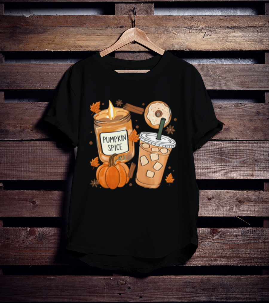 Pumpkin Spice Candle Iced Coffee Donut Autumn Aesthetic T-Shirt