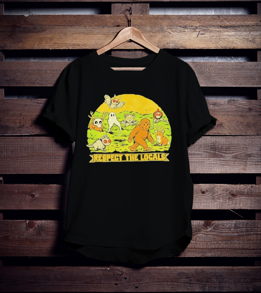 Respect The Locals Halloween Creatures Bigfoot Ghost Owl Mothman Cryptids T-Shirt