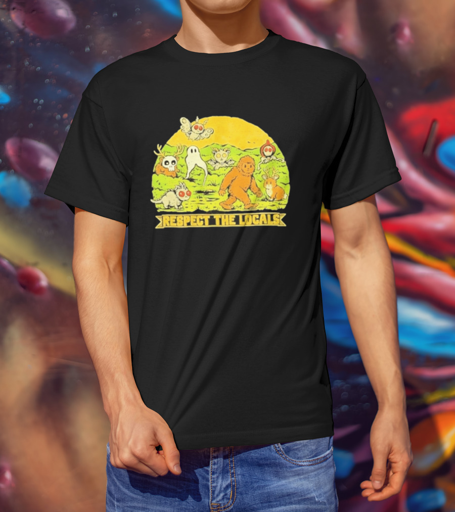 Respect The Locals Halloween Creatures Bigfoot Ghost Owl Mothman Cryptids T-Shirt