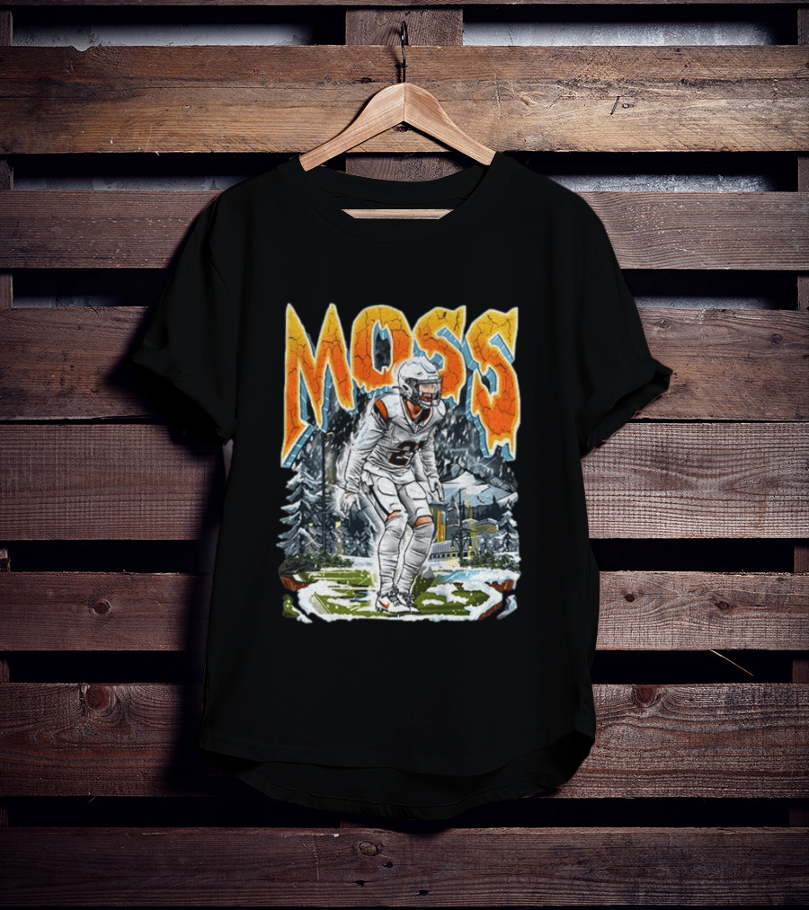 Moss Broncos Country Football Comic Style Winter Sports Scene T-Shirt