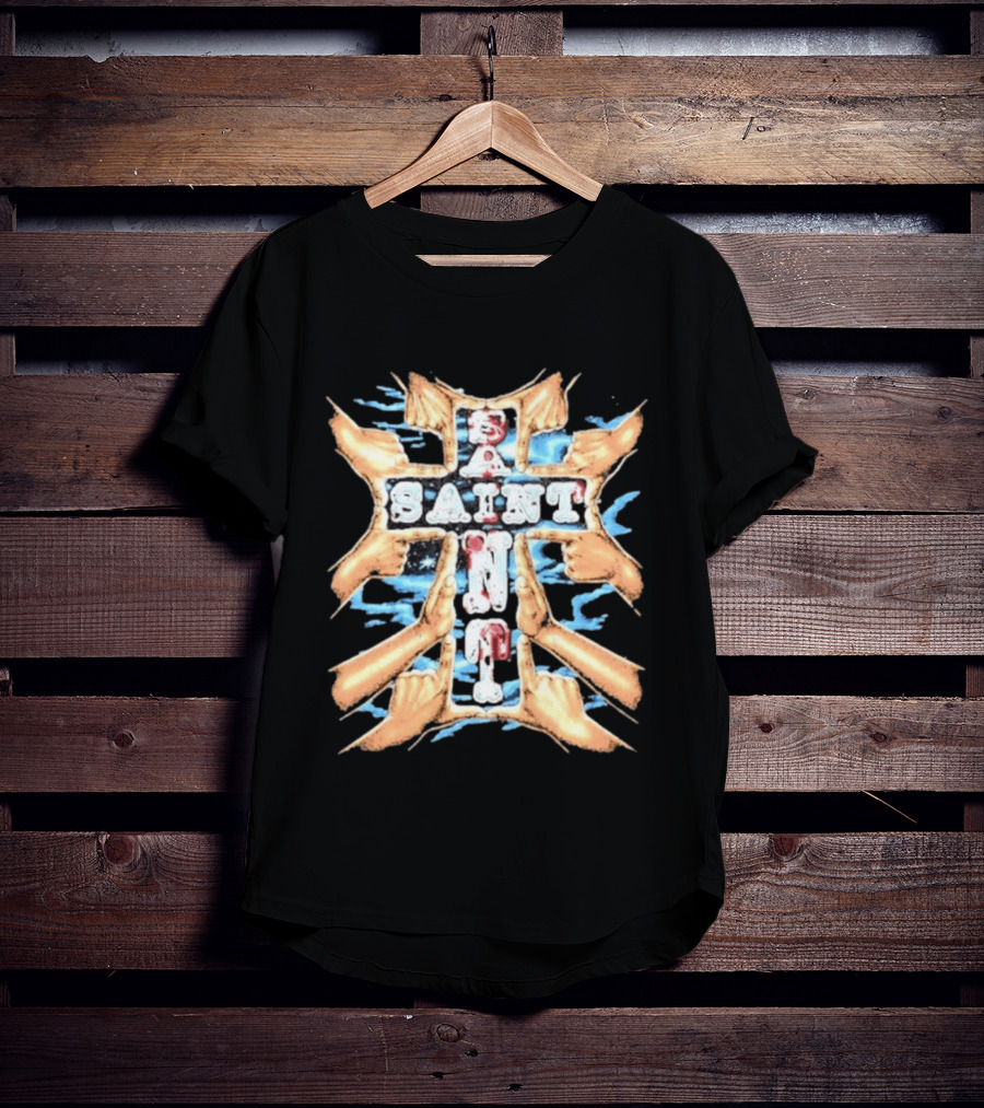 Saint Hands Framing Religious Streetwear Iconography T-Shirt