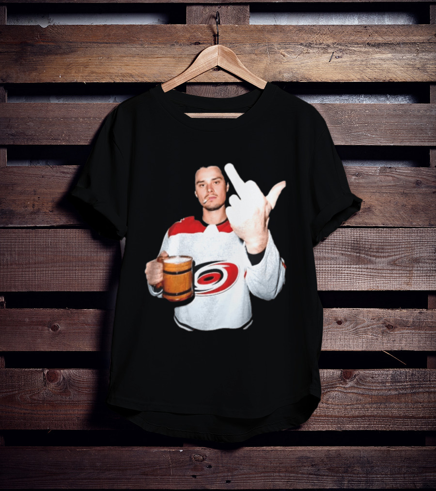 Sebastian Aho Carolina Hurricanes Wooden Beer Middle Finger Gesture T-Shirt