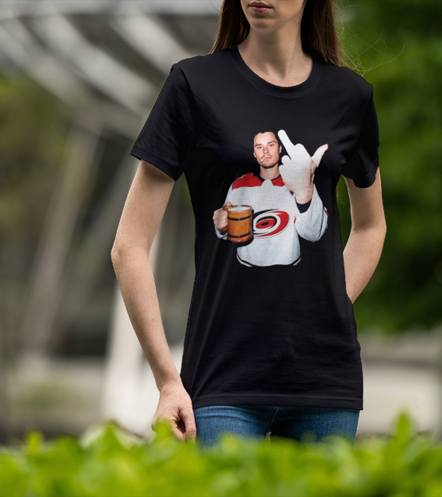 Sebastian Aho Carolina Hurricanes Wooden Beer Middle Finger Gesture T-Shirt