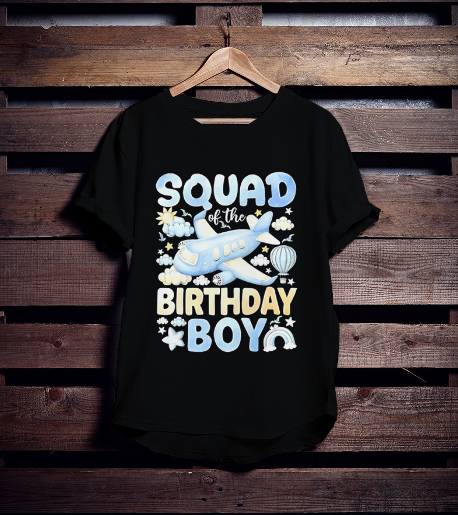 Squad Of The Birthday Boy Airplane Cloud Adventure With Stars And Balloons T-Shirt
