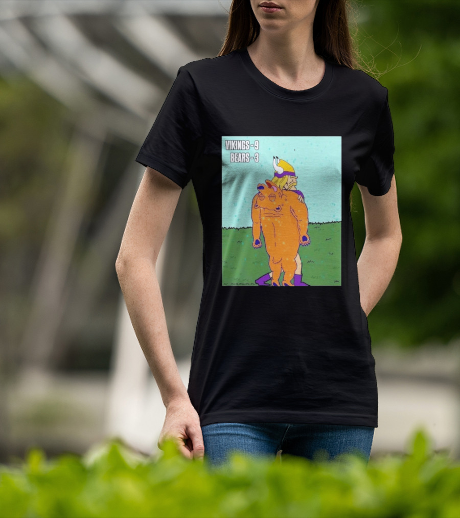 Vikings 9 Bears 3 Cartoon Sports Rivalry Image T-Shirt