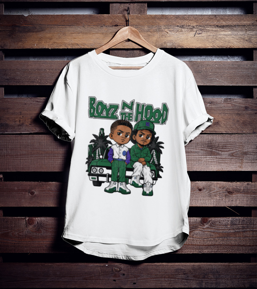 Boyz N The Hood Cartoon Boys Green Car Palm Trees T-Shirt