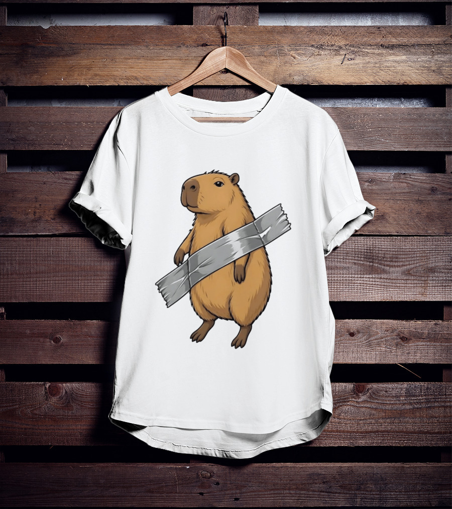 Capybara Holding Duct Tape Rodent Iconic Funny Meme T-Shirt