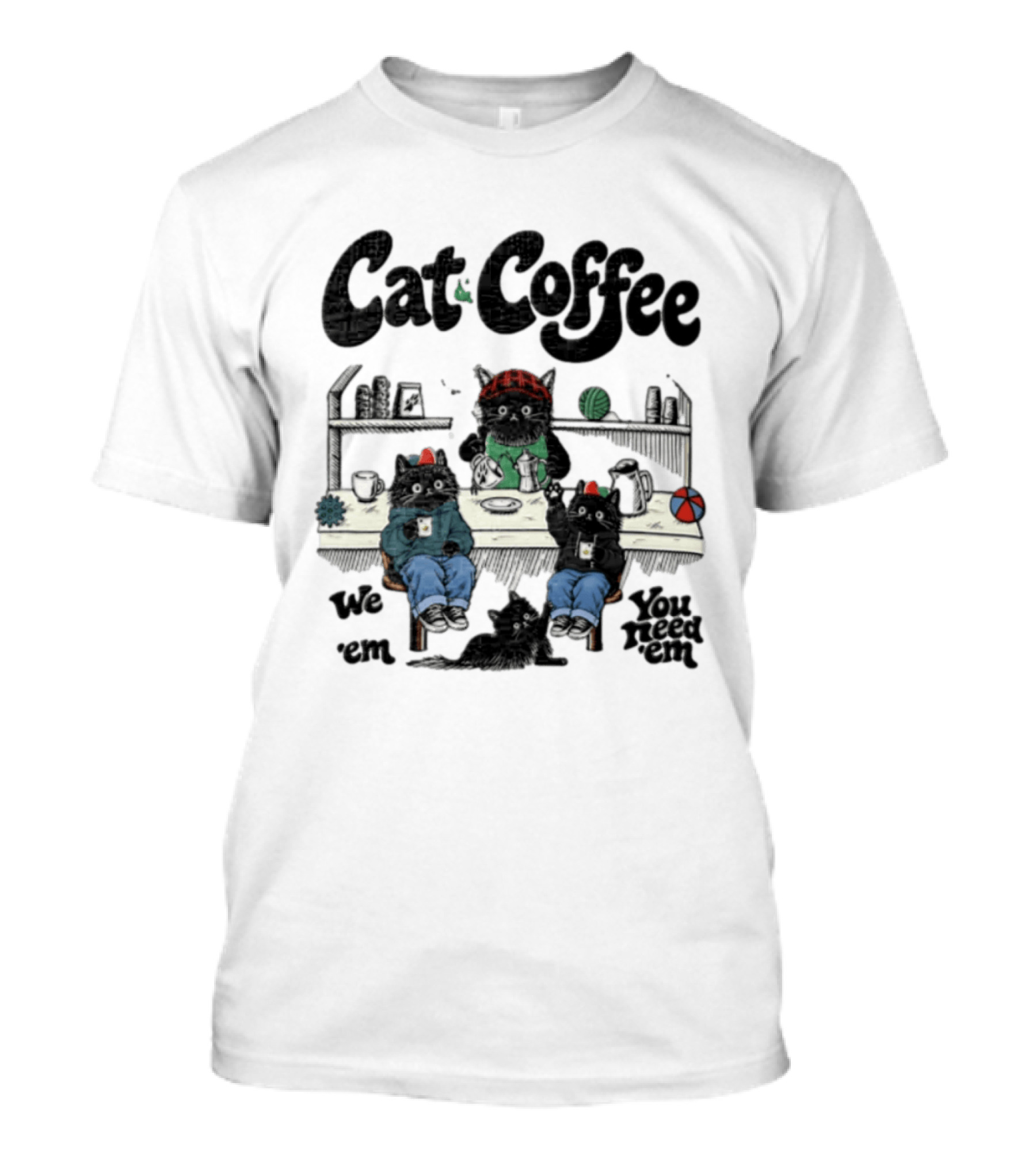Cat Coffee Brew Them Need Three Black Cats T-Shirt