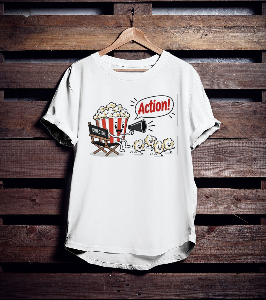 Director Popcorn Calling Action Movie Night Chair Megaphone T-Shirt