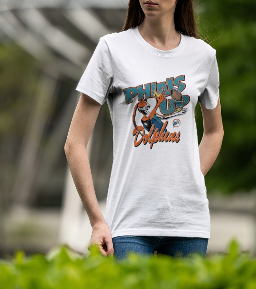 Phins Up Dolphins Jar Jar Binks Catching Football Miami Sports Fan T-Shirt