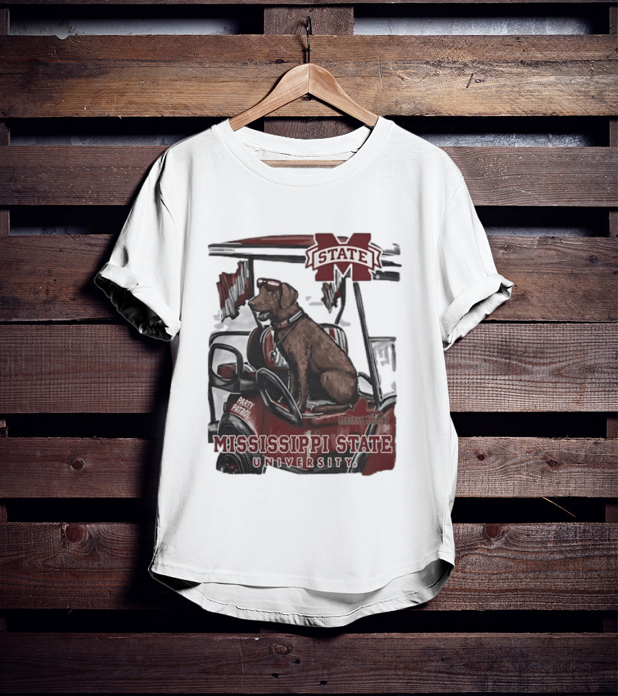 Mississippi State University Bulldogs Party Patrol Brown Lab Golf Cart T-Shirt