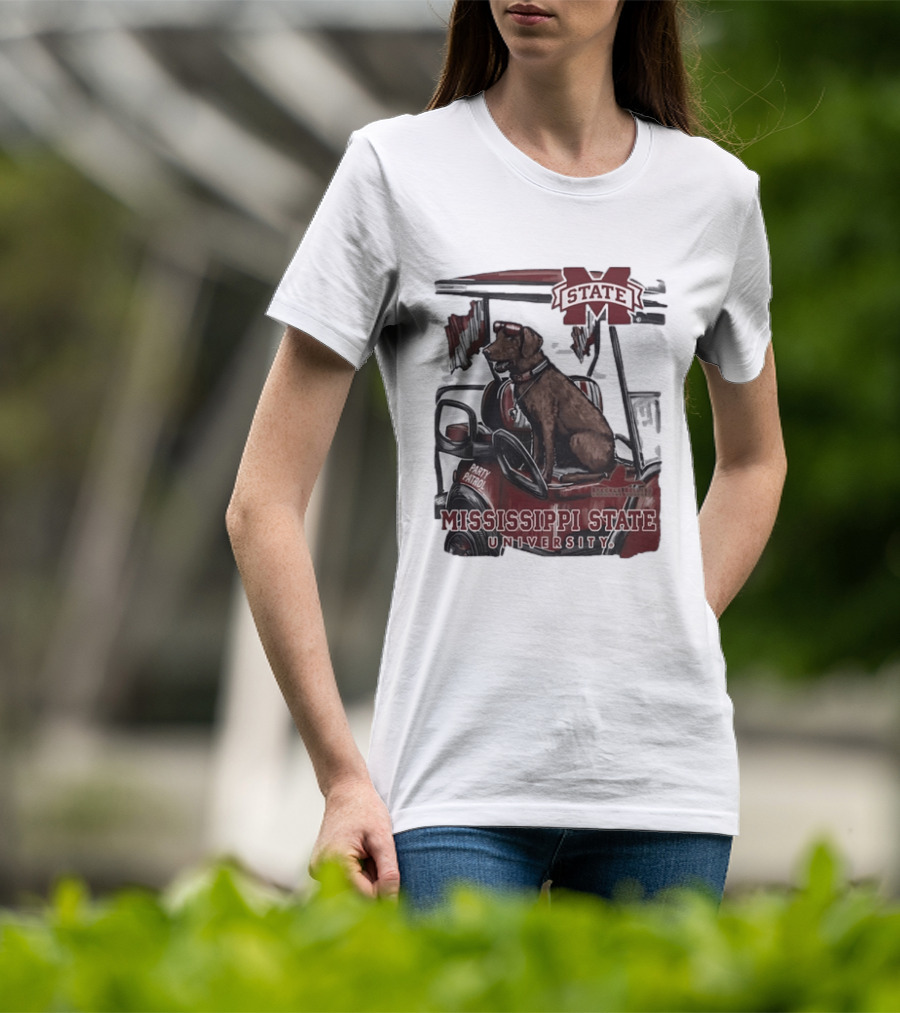 Mississippi State University Bulldogs Party Patrol Brown Lab Golf Cart T-Shirt