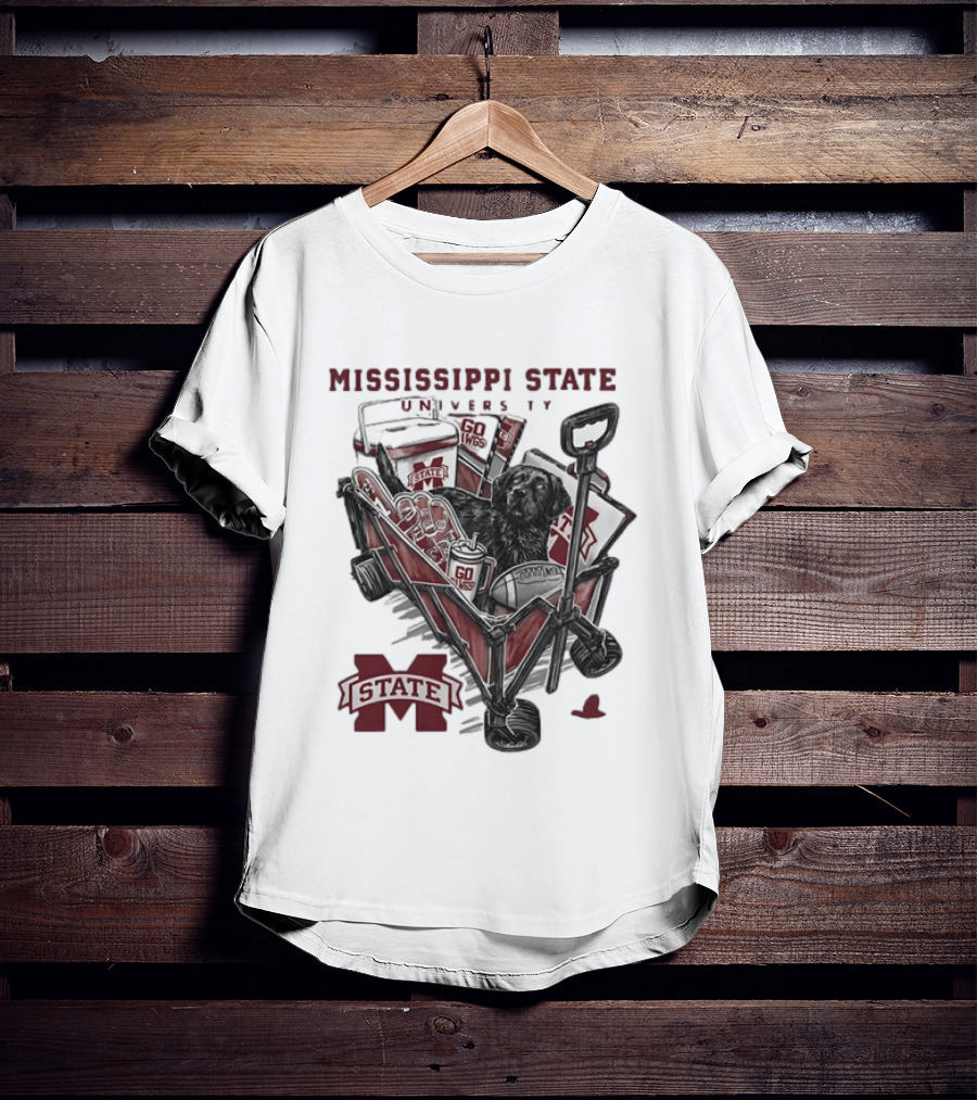 Mississippi State University Go Dawgs Tailgate Wagon With Dog And Drinks T-Shirt