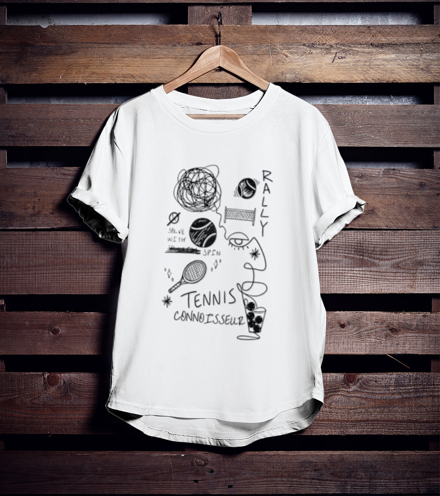 Rally Solve With Spin Tennis Connoisseur Racket Balls Net Face T-Shirt