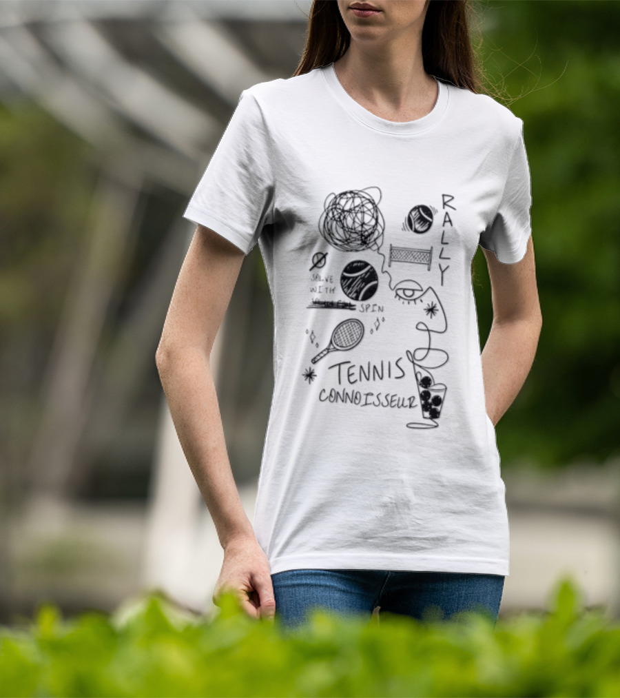 Rally Solve With Spin Tennis Connoisseur Racket Balls Net Face T-Shirt