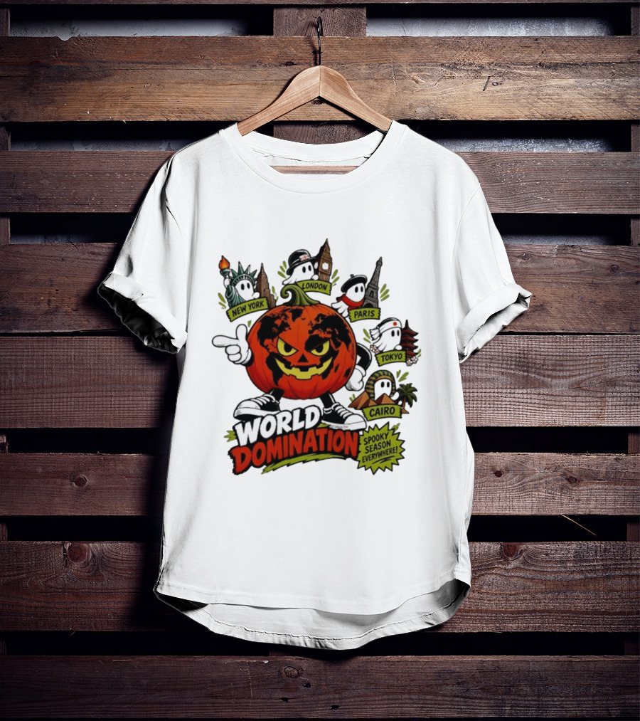 World Domination Pumpkin Spooky Season Everywhere New York London Paris Tokyo Cairo T-Shirt