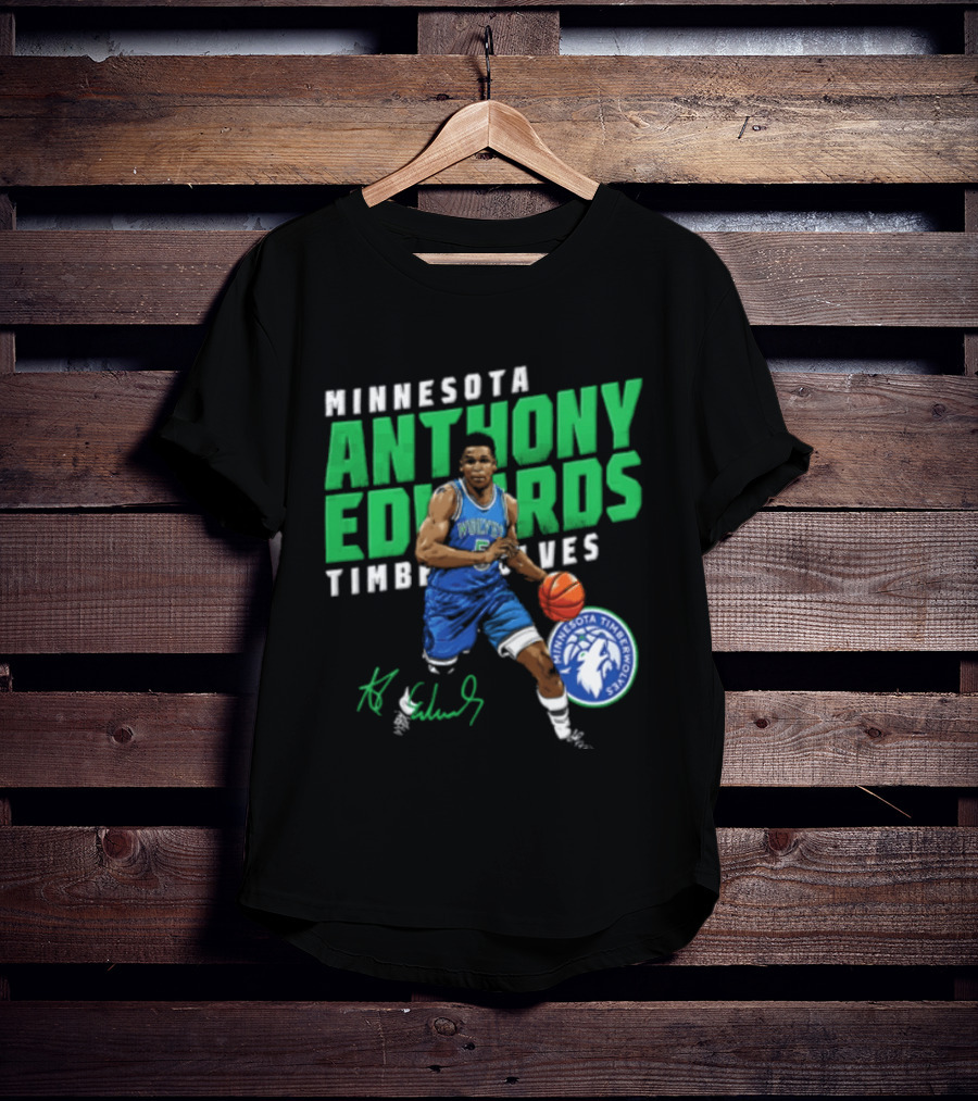 Anthony Edwards Minnesota Timberwolves NBA 5 Basketball Player Dribbling Ball T-Shirt