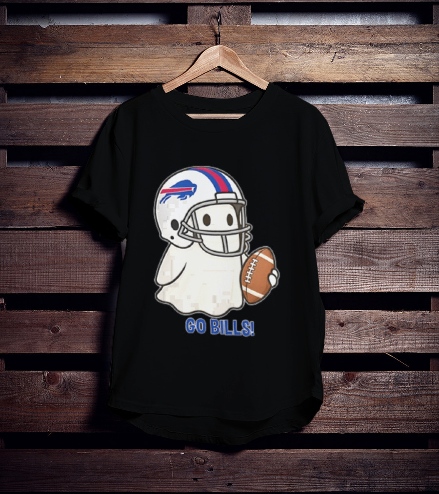 Buffalo Bills Ghost GO BILLS Football Helmet Holding Ball T-Shirt