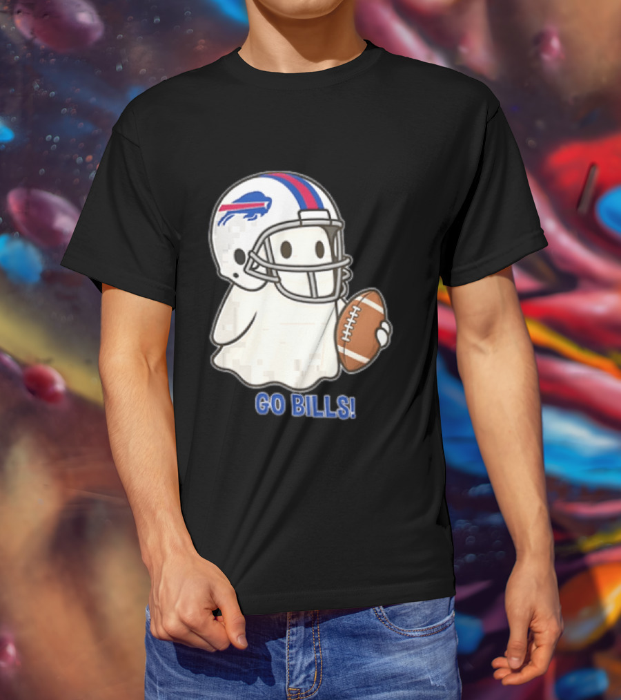 Buffalo Bills Ghost GO BILLS Football Helmet Holding Ball T-Shirt