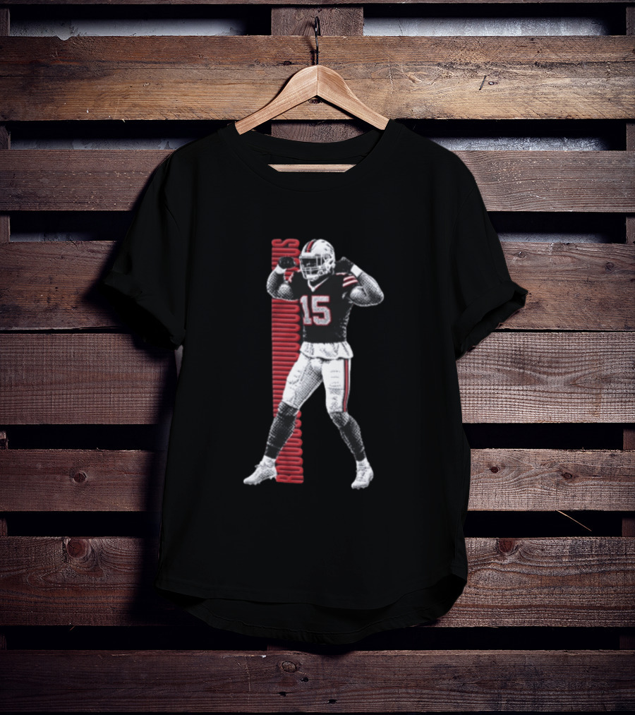 Buffalo Bills Rooouuuuudus 15 Football Player Flexing Arms Halftone NFL Fan T-Shirt