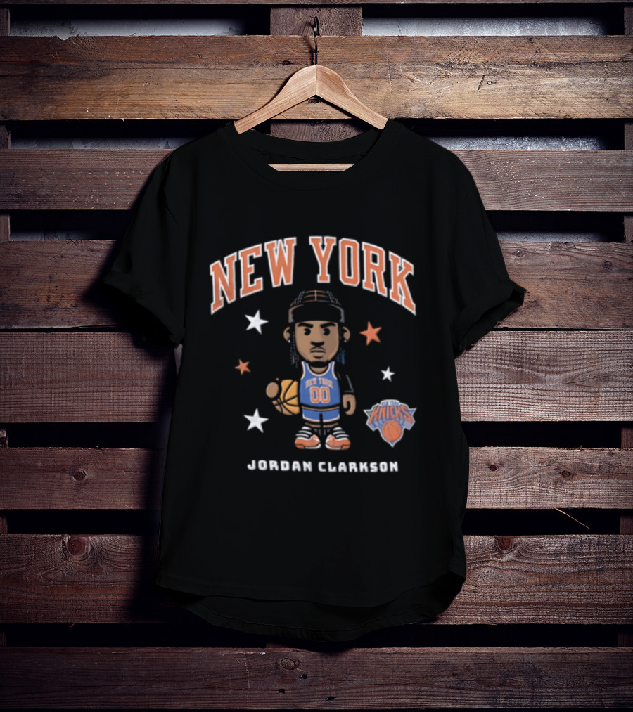 New York Knicks NBA 00 Jordan Clarkson Cartoon Basketball Player Braids Stars T-Shirt