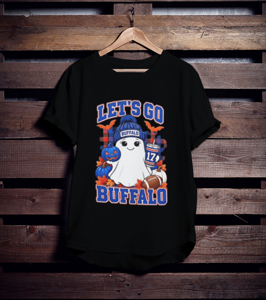 Let's Go Buffalo Ghost With Beanie Pumpkin And Football T-Shirt